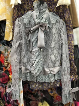 Retro ruffles kroku loku apdare mežģīņu krekls dāmas pavasara dobi viedokļa modes savvaļas vidukļa tops