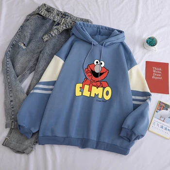 Sesame Street Sieviešu Elmo Drukāt Kapuci sporta Krekls Gadījuma Vilnas Hoodies Top Smieklīgi Rudens Streetwear Cietā Sieviešu Drēbes