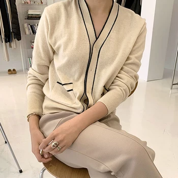 SHIJIA korejas Elegantu V-kakla Sievietēm, Džemperi, vilnas Jakas 2020. Gada Rudenī Adīšanas Atvērto Valdziņu Elegants Viena-krūšu Sieviešu Džemperis
