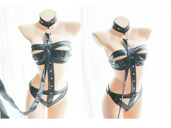 Sievietes Mākslīgās Ādas Lateksa Catsuit Black Patentu Atvērt Kājstarpes Bodysuit Pārsējs Naktsklubs Pole Deju Apģērbu, Seksīga Apakšveļa, erotiska