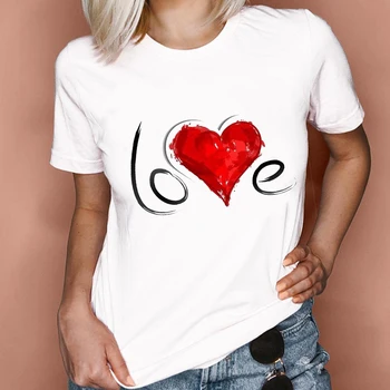 Sieviešu 2021. Gadam Grafiskā Modes Īsām Piedurknēm Salda Mīlestība Valentīna Pavasara Vasaras Dāmu Apģērbu, Topi, T-Veida, Drukāšanas Sieviešu T T-Krekls