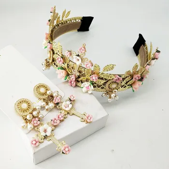 Sieviešu Auskari Crown Set Rhinestones Pērle Tiaras Un Kronis Līgava Hairwear rotaslietas komplekti Princess Balli Kāzu Kleita