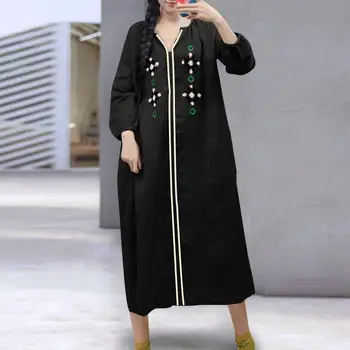 Sieviešu garām Piedurknēm Sundress Bohēmijas Svētku Kleita ir 2021. VONDA Gadījuma Kleita Vintage Izšuvumi Garās Kleitas Vestidos S-5XL