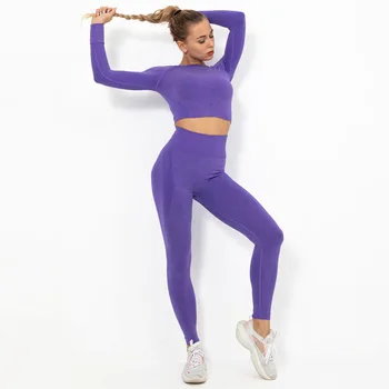 Sieviešu tīrtoņa krāsu stiept āra sporta elpojošs cieši piegulošu fitnesa apmācību tērps, violeti jogas tērps darbojas uzvalks
