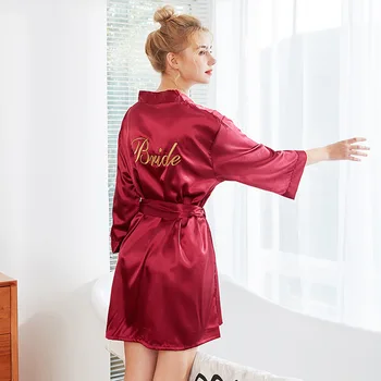 Sieviešu Zīda Kimono Satīna Sexy Peldmētelis Ceļa Garums Līgavas Cietā Vannas Drēbes Plus Lieluma Līgavas halāti Kāzu Sleepwear