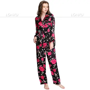 Sieviešu Zīda Satīna Pidžamas Komplekts Pidžamas Pidžamas Komplekts Sleepwear Loungewear XS, S , M, L, XL, 2XL, 3XL