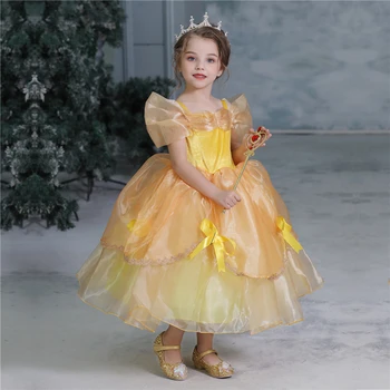 Skaistums un Zvērs Karnevāla Kostīms Ziemassvētku Meitenes Princese Belle Kleitu Vakara Tērpi Zīdainim Iedomātā Belle Kleitu Bērniem
