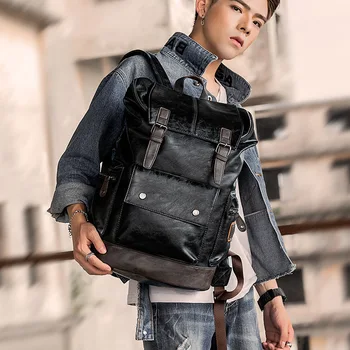 Slavenu zīmolu vīriešu ceļojumu mugursoma, modes korejas vīriešu PU ādas schoolbag pleca soma, lielas ietilpības pārgājienu mugursoma