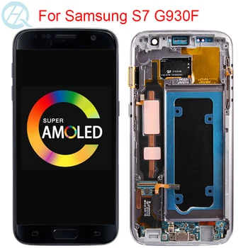 Sākotnējā G930F Displejs Samsung Galaxy S7 G930F LCD Ar Rāmi 5.1