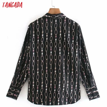 Tangada Sieviešu Retro Ķēdes Drukāt Krekls Blūze ar garām Piedurknēm, Elegants Sieviešu Ikdienas Brīvs Krekls Blusas Femininas XN76