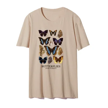 Tauriņš Estētisko T Krekls Tauriņi Manā Vēderā Grafiskais Tee Harajuku Hipster Cute Ziedu Butterfly Sieviešu Ikdienas T-krekls