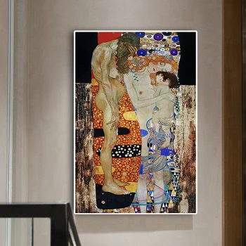 Trīs Vecumi Sievietes Līdz Gustava Klimta Glezna uz Audekla Plakāti un Izdrukas Skandināvijas Sienas Mākslas Aina Dzīvojamā Istaba
