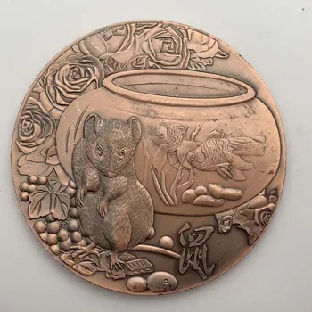 Trīsdimensiju Reljefa Double Sided Peli Piemiņas Monētu Ķīniešu Kultūru Zodiaka Peli, Sarkanā Vara Monētu Mākslas Kolekciju