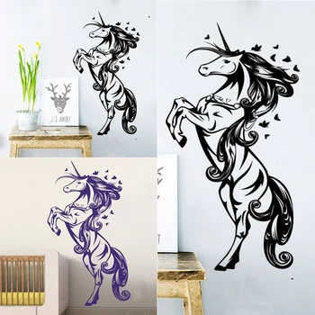 Unicorn Sienas Uzlīmes, Home Decoration Karikatūra Dzīvniekiem, Viesistaba, Guļamistaba Vinila Decals Melna/Purpura Rotā Tapetes