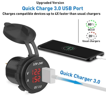 Universālā QC3.0 Auto Lādētājs Auto Laivu, Motociklu Ūdensizturīgs USB Uzlādes Adapteri LED Spriegums Displejs, Mobilā Tālruņa Lādētāju