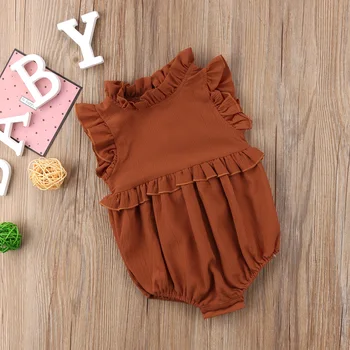 Vasaras Cietā Savirmot Bez Piedurknēm Romper Jaundzimušais Meiteņu Drēbes 2018 Vintage Princese Meitenes Kid Baby Jumpsuit Zīdaiņu Apģērbs