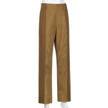 Velveta Raibs Taisnas Bikses Sievietēm Augsta Vidukļa Vintage Bikses Sieviešu Ikdienas Streetwear Bikses Pantalones Mujer De