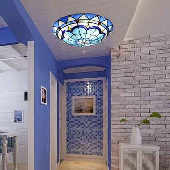 Vidusjūras vitrāžas tiffany Griestu lampas piekare, lampas guļamistabas virtuves bāra apgaismojums