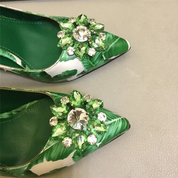 VIISENANTIN 2019 jaunu zaļo lapu drukas augstpapēžu kurpes 6cm 10cm papēža sekla muti norādīja toe sapatos kristāla vasaras kurpes