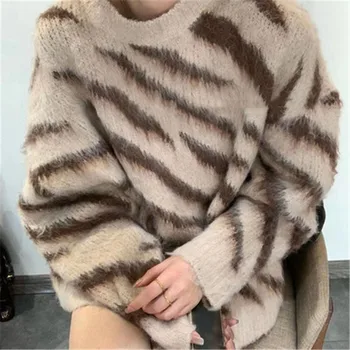 Vintage Kašmira Džemperis Sievietēm korejiešu Stilā Casual Hit Krāsu garām Piedurknēm Džemperis Džemperi Visas-atbilstošas Lielgabarīta Knitwears 2020