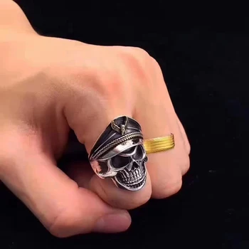 Vintage Vīriešu Kapteinis Skull Ring Nerūsējoša Tērauda Galvaskausa Biker Gredzenu Vīriešu Punk Gothic Gredzeni, Modes Pusei Skelets Pirkstu Band Gredzens