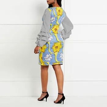 Vintage Ziedu Drukāt Sieviešu Midi Kleitu Āfrikas Elegants Bodycon Gadījuma Vasaras Kleitas Krāsā Ar Garām Piedurknēm Kokteilis Puse Vestidos