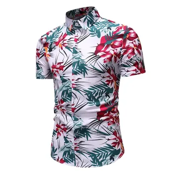 Vīriešu Ērti Izdrukāt Savukārt Apkakle Slim Fit Īsām Piedurknēm Top Krekls, Blūze Mannen Krekls Zomer Gadījuma havaju krekls