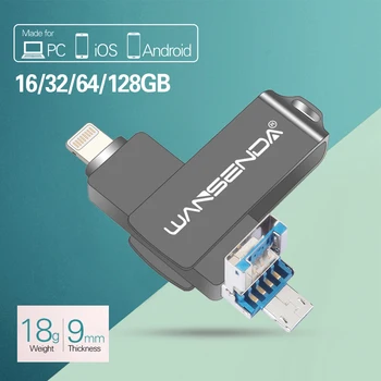 WANSENDA OTG USB 3.0 Flash Drive Pen Drive iOS/Android/GAB 128GB 64GB, 32GB 16GB Pendrive 8GB 3 in 1 Micro USB Memory Stick