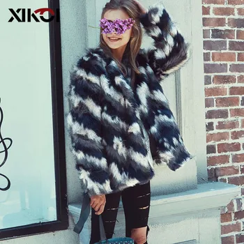 XIKOI Sieviešu Modes Faux Fur Coat Collarless Matains Jaku, Kažoku Ziemas Drēbes Sievietei Ir 2021. Streetwear Mēteli Abrigo Mujer