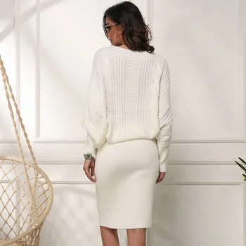 Ziemas Kleita Sievietēm 2 Gabals, kas Rudenī Trikotāžas Džemperis Kleita Sieviešu Modes Streetwear Ikdienas Džemperis Elegants Kleitas