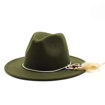 Ziemas sieviešu cepures, jostas, troses spalvu cietu džeza cepures platām malām, ziemas cepures, rudens vintage green balto sieviešu cepures vīriešu fedora cepuri