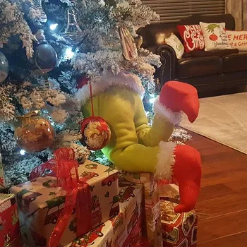 Ziemassvētku Eglītes Rotājumu, Kā Grinches Nozaga Ziemassvētkus Pildījumu Elf Kājas Iestrēdzis Ziemassvētku aiz rupjš audekls Vainags Durvīm, Mājas Dekoru #T2G