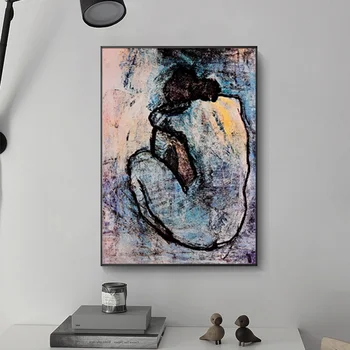 Zila Pliks Maison Rouge, Ar Pablo Pikaso Glezna Glezna Plakāti un Izdrukas Cuadros Sienas Art Attēlus viesistaba, Mājas Dekoru