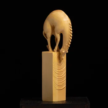 Zirgu Dzeramā Upes, Ezera Boxwood Masīvkoka Zīmogs Dzīvnieku Skulptūru Uzskaites Laimīgs Zodiaka Griešanai Apdare