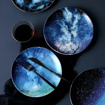 Zvaigžņu visumu plate set augstas kvalitātes keramikas trauki deserta steiks maizes vakariņas plate set trauki virtuves decoration, 8 collu MJ7