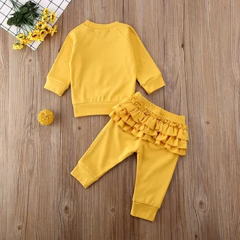 Zīdaiņiem Bērniem Zīdaiņu Meitenēm 0-3T Apģērbu Komplekti Varavīksnes Drukas garām Piedurknēm Rozā Tops+Ruffles Bikses