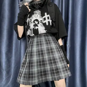 Īsām piedurknēm T-krekls sieviešu ins korejiešu versija koledžas stila tumši grafiti Japāņu meitene drukāšanas brīvs T-krekls top
