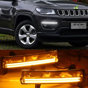1 Pāris Auto, LED dienas gaitas lukturi Jeep Compass 2017 2018 2019 Dienas gaismas lukturi, Ar dzeltenu pagrieziena Signāla Gaismu