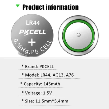 100pcs/10cards PKCELL veica grozījumus 13.ag LR44 357A S76E G13 Pogu Monēta Šūnu Baterija 1,5 V Sārma Par kalkulators elektrisko termometru