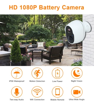 1080p BatteryWireless Novērošanas Kamera Ar Wifi Mājas ārējās Drošības Akumulatoru Audio Signālu Āra Akumulatora Barošanu IP Kameras