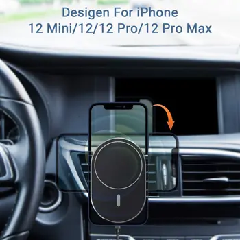 15W Ātri Magnētisko Bezvadu Automašīnas Lādētājs Stāvēt iPhone 12 Pro Max Mini Automātiskās Spriegošanas Gaisa Vent Mount Tālruņa Uzlādes Turētājs