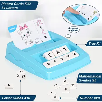 2 in 1 Montessori Agrīnās Mācīšanās Mašīna angļu Alfabēta Burti, Pareizrakstība Vārdu Matemātikas Skaitīšanas Kartes Spēle Puzzle Rotaļlieta Bērniem