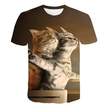 2019 Atdzist Jaunu T-krekls Vīriešiem/Sievietēm 3d T krekls Drukas divas kaķis ar Īsām Piedurknēm Vasaras Topi, t-veida, funny T krekls Vīriešu S-6XL
