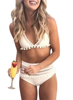 2019 Sexy Sievietes Pavada Retro Acs Bikini Komplekts Push up polsterēta pārsējs peldkostīmi Bobble Pušķis peldkostīmu, Pludmales peldkostīms