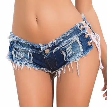 2020. gada Vasaras Īso Femme Zemu Vidukļa Siksna Džinsi Sievietēm Dobi No Mikro Bikini, Mini Short Sexy Džinsa Bikses Nakts Clubwear Zila