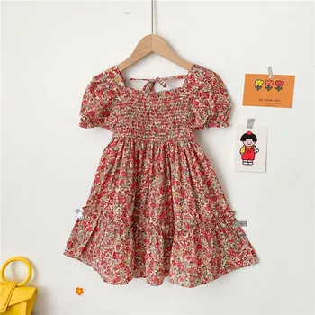 2020. gada Vasarā Meitenes Ziedu Princese Kleita Tunika Bērnu Puff Piedurknēm kleita Elesitc Bērnu Kleitas Bērnu Meiteņu Drēbes Bērniem