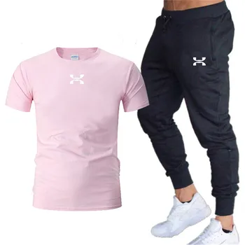 2020. gadam Jauniem Karstā Pārdošanas Vasarā T-krekls+Bikses Kopa Gadījuma Top Zīmolu Fitnesa Jogger Bikses, T krekls Hip Hop Modes Vīriešu Treniņtērpi