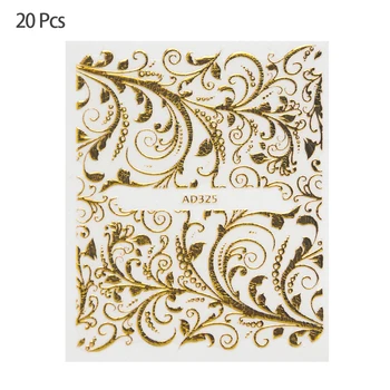 20pcs 3D Nagu Uzlīmes, Ūdens Uzlīmēm, Zelta Mežģīņu Ziedu Lapām Vīnogulāju Dimanta Kaklarota Uzlīmes Dizainu Nail Art Folija Komplekti