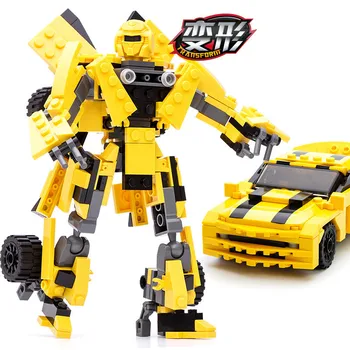 225Pcs Robots Rotaļlietu Dzeltens Auto Modelis Ķieģeļu Pilsētas Celtniecības Bloki Komplekts DIY Radītājs Brinquedos Izglītojošas Rotaļlietas Bērniem