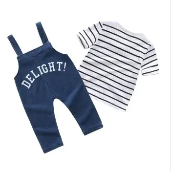 2Piece Vasaras Bērnu Apģērbu Modes Kids Apģērba Komplekts Jaundzimušo Zēnu Drēbes Gadījuma Kokvilnas ar Īsām Piedurknēm Svītru T-krekls+Džinsi BC1085